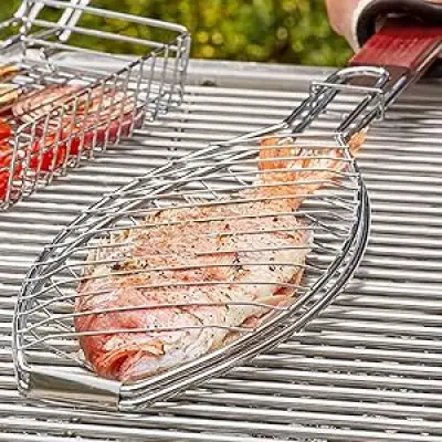 BBQ Fish Grill Net Basket Silver Clip Net BBQ Helper secondary