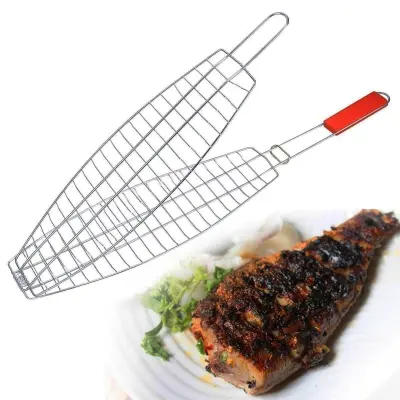 BBQ Fish Grill Net Basket Silver Clip Net BBQ Helper