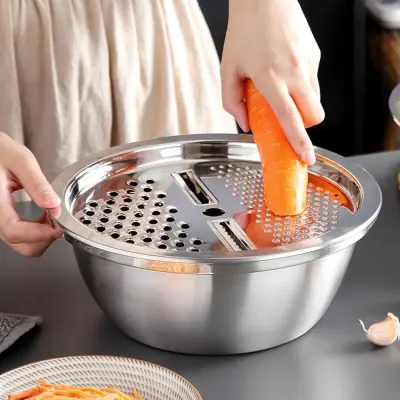 3 in 1 Stainless Steel Drain Basket Vegetable Cutter secondary