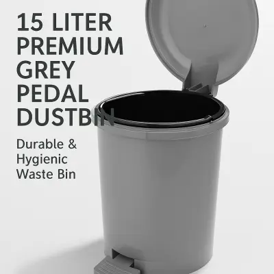 15 Liter Premium Grey Pedal Dustbin – Durable & Hygienic Waste Bin