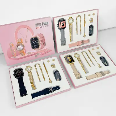 A58 Plus Smart Watch with Jewelry 8 in 1 Set