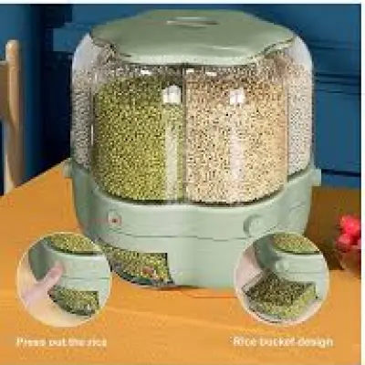 6-Grid Rotating Grid Grain Rice Dispenser Sealed Cereal Separate Bucket Dry Food Container Round Rice Storage Tank Storage Box 10L secondary