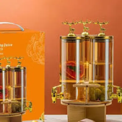 3 PSC Rotating Glass Beverage Dispenser Set with Stand