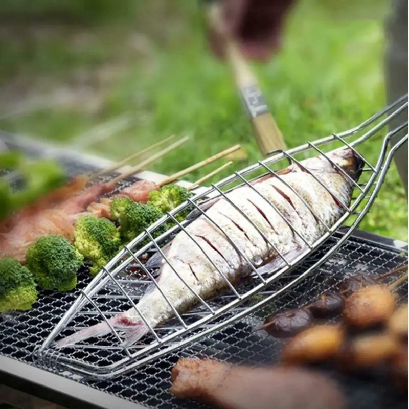BBQ Fish Grill Net Basket Silver Clip Net BBQ Helper