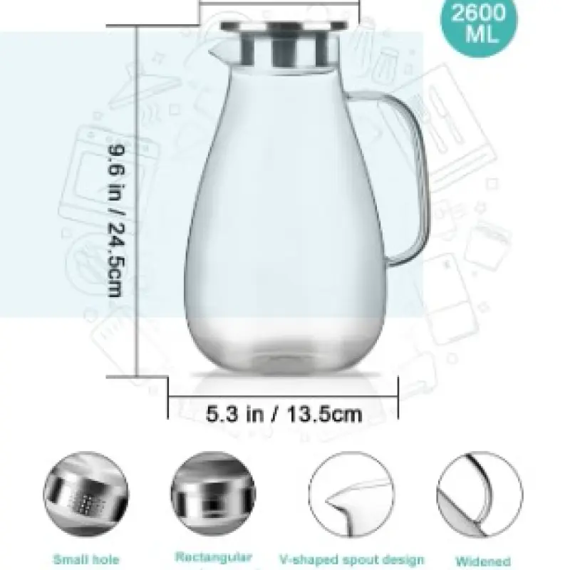 Large Capacity 2600ML Glass Water Jug