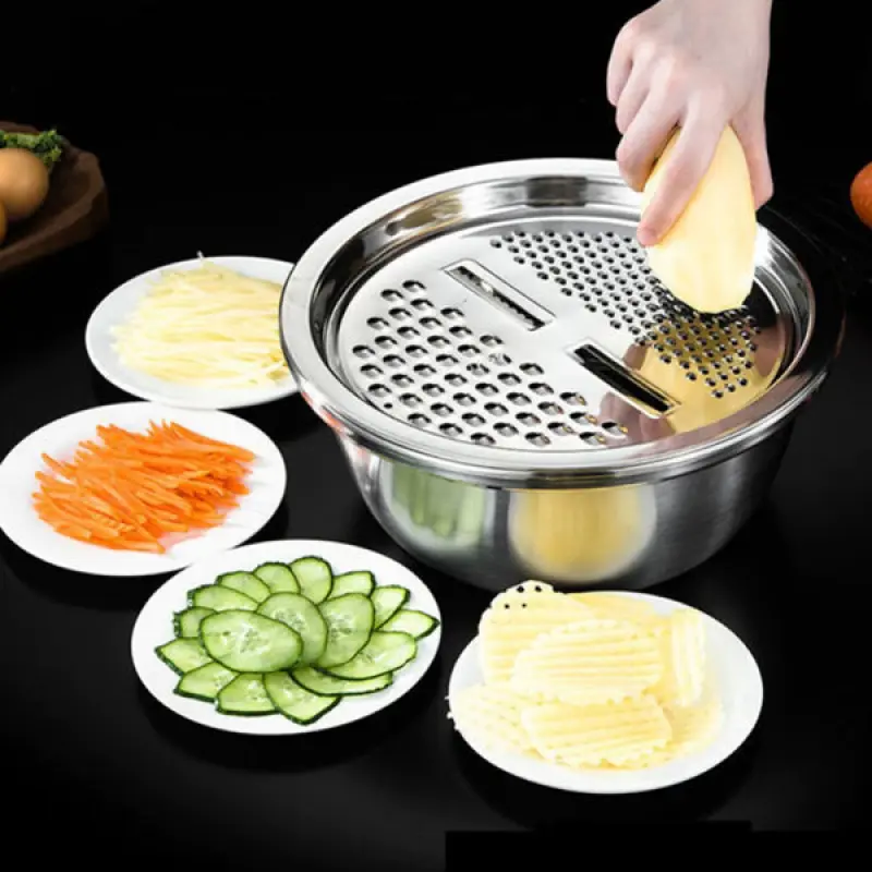 3 in 1 Stainless Steel Drain Basket Vegetable Cutter