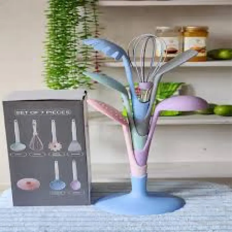 Kitchen Utensils Set 6 Pieces With Stand – Tree Shaped – Multicolor