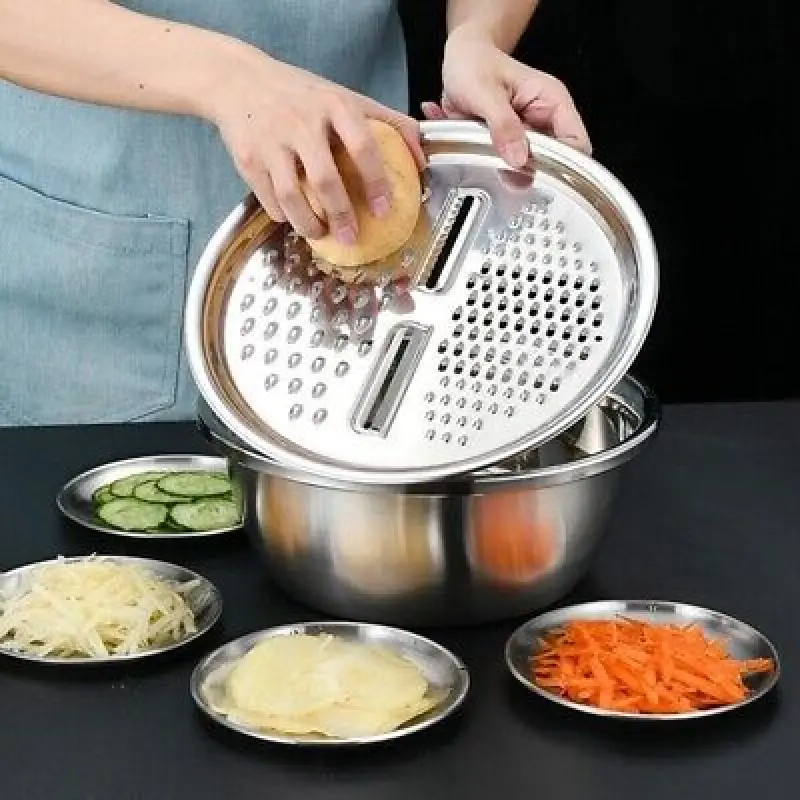 3 in 1 Stainless Steel Drain Basket Vegetable Cutter